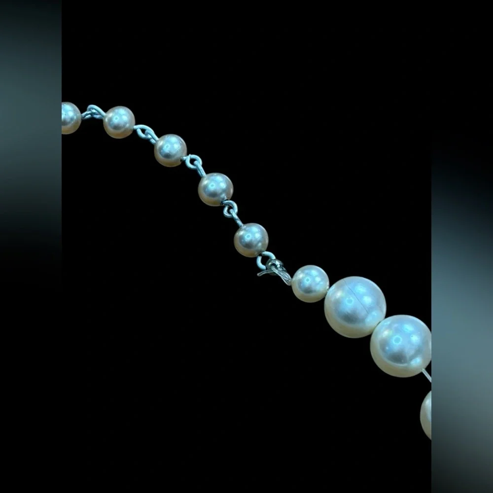 Vintage White Bead Faux Pearl Knotted Choker Necklace Made in Japan